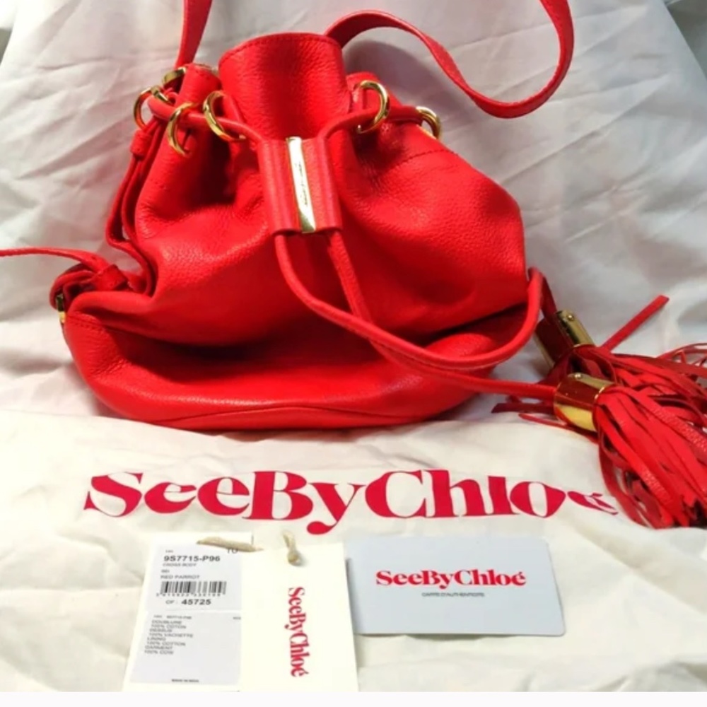 See By Chloé | Red Parrot | Vicki Leather Crossbody Bucket Bag